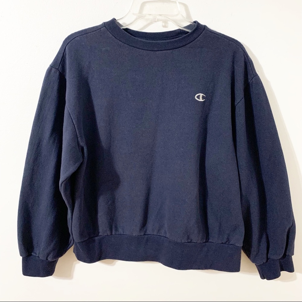 Champion 80/20 Blend Long Sleeve Crewneck Plain Sweatshirt Logo on Chest Blue 💙
